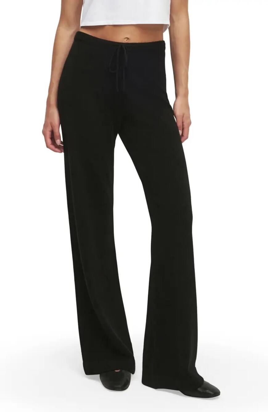 Favorite Daughter Ribbed Pants Black Flare Leg Lounge Size M Pockets Cashmere